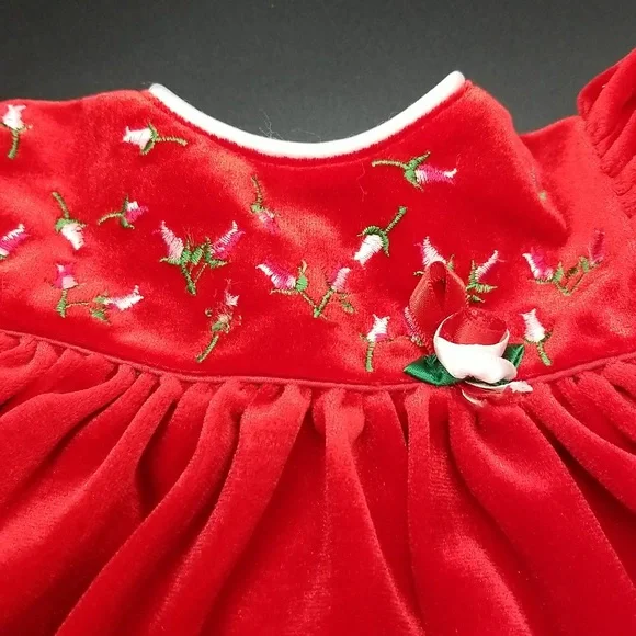 Rare Editions Red Velvety 3 Months Baby Dress - Picture 3 of 8